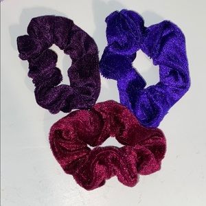 3 Red / Purple / Blue Velvet Scrunchies